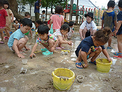 年少・２歳児べに組合同「どろんこ遊び」